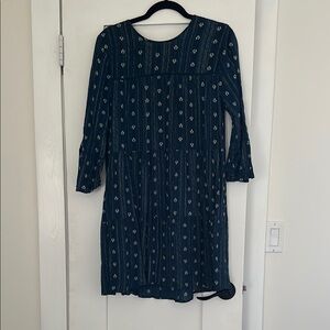 Navy Blue Floral Women's Dress with Metallic thread